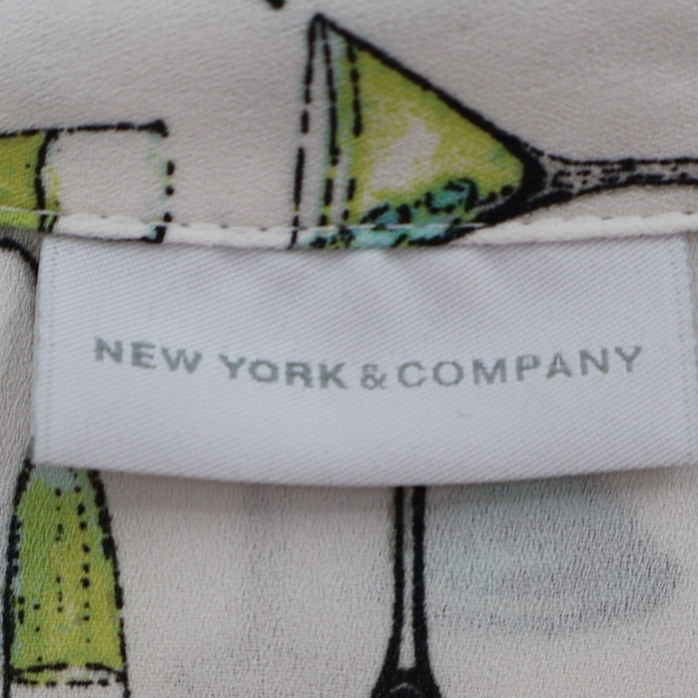 New York & Company Cocktail Print Button Top Womens Size M White Roll Tab Sleeve - Picture 4 of 12